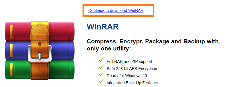 Continue to download WinRAR